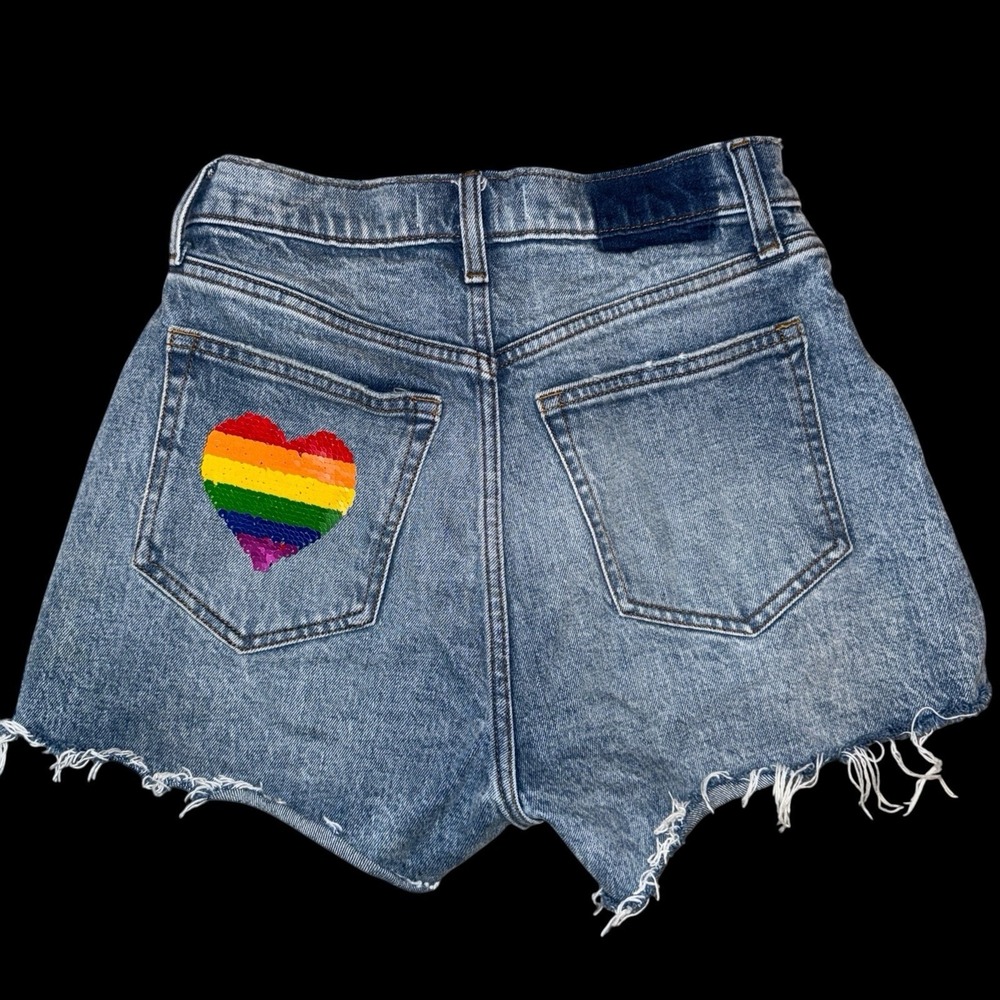 Abercrombie & Fitch Rainbow Heart Cutoff‎ Denim Jean Shorts Sz 25 Tween Bootie